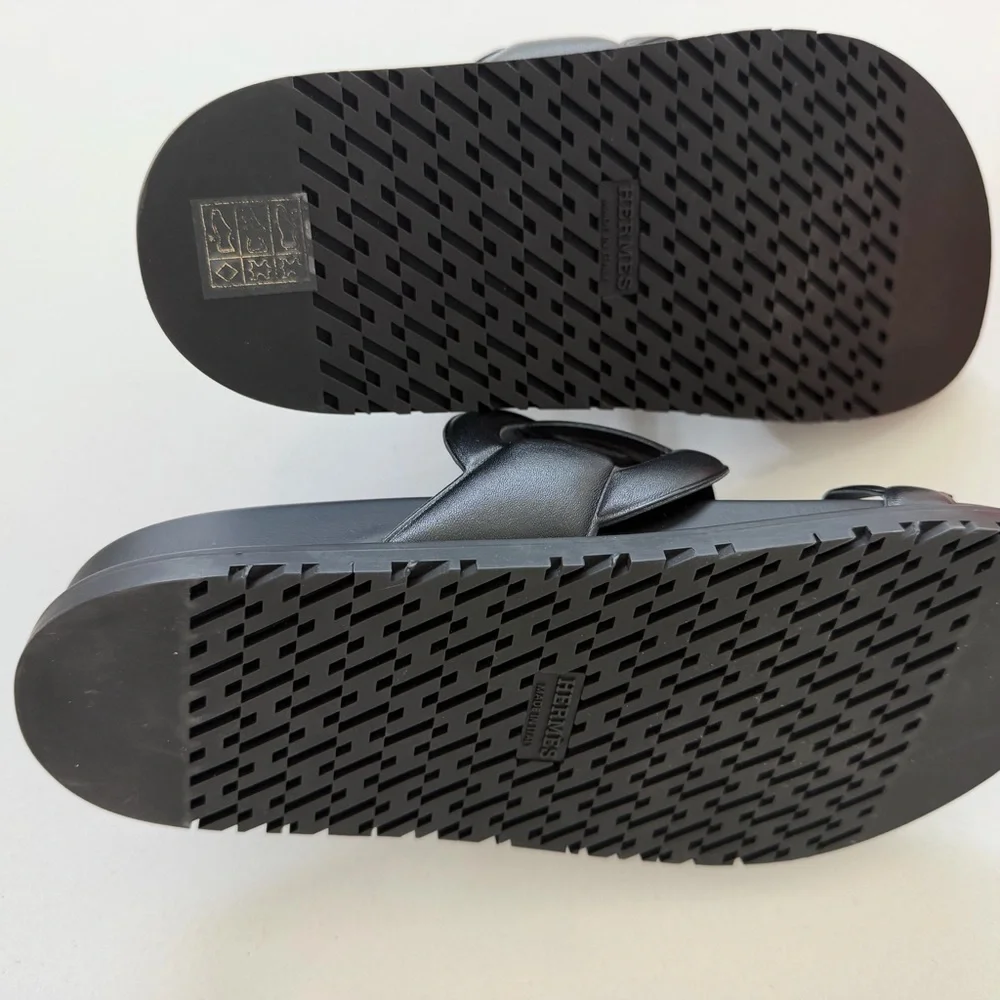 Hermès Nappa Extra Sandals, black, size 37.5